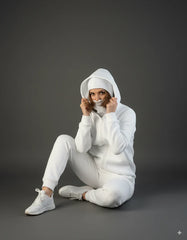 Winter White Balaclava Ninja Zipper Hoodie Jacket For Women