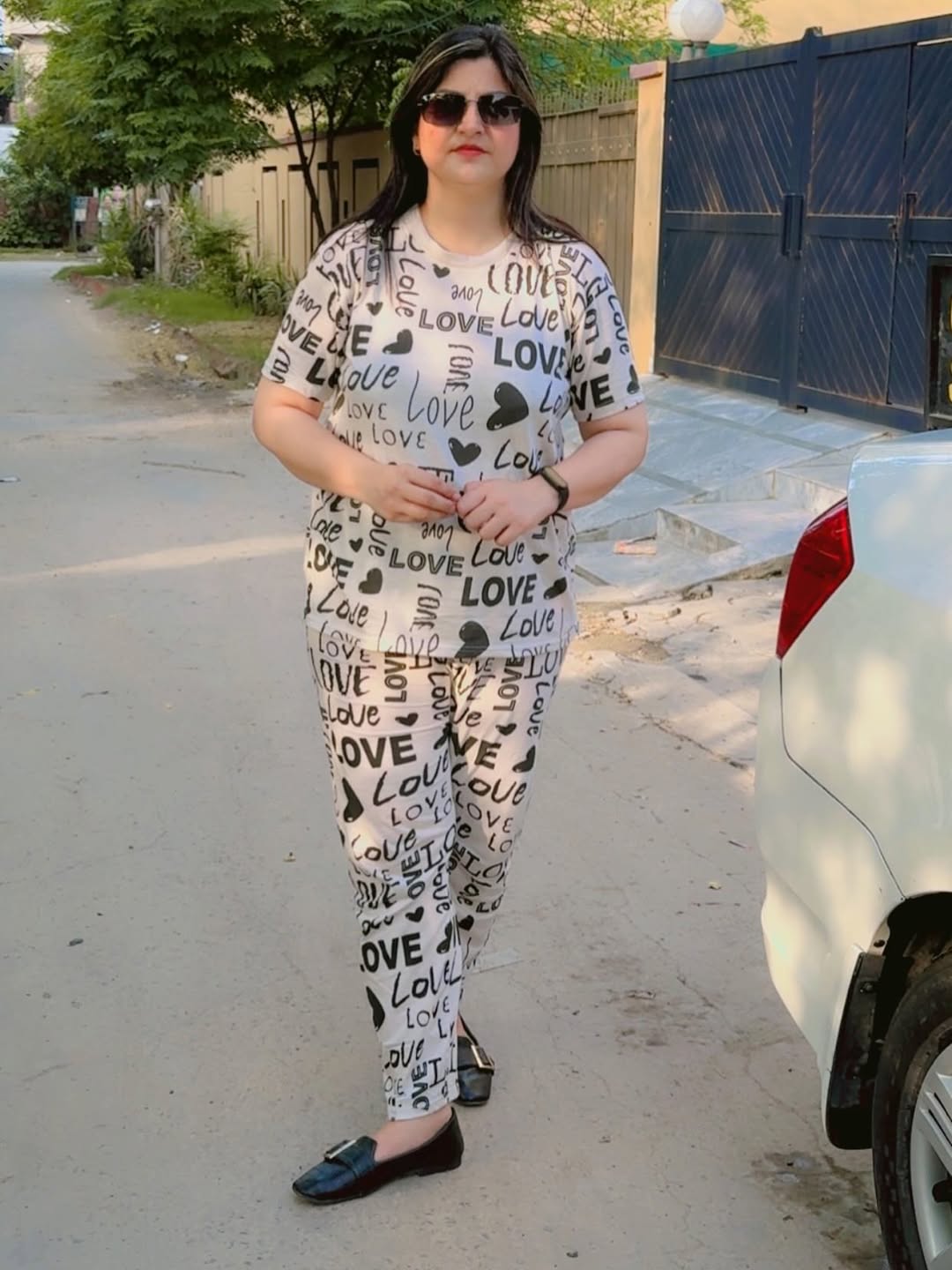 Drop Shoulder Love Pjs Set
