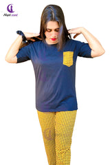 Yellow Check Pocket Printed Night Suit